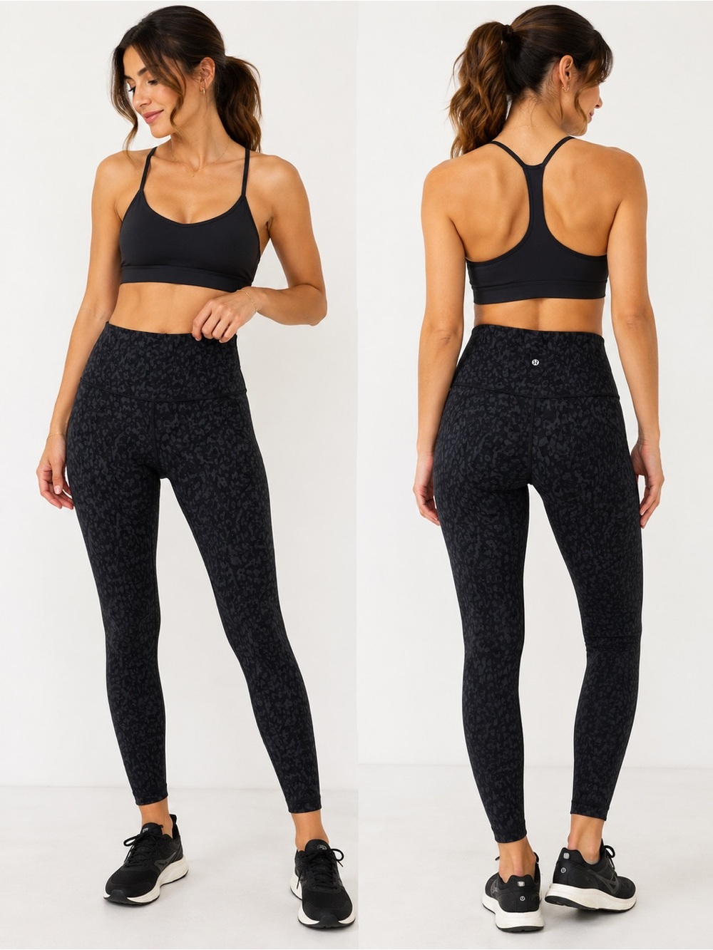 🖤 Lululemon Black Tonal Leopard Print Leggings – Size 4